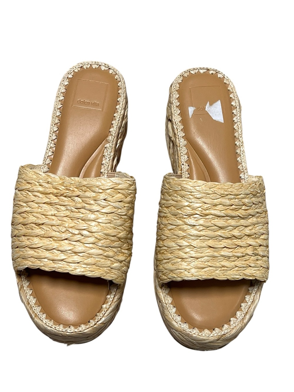 Dolce Vita Braided Straw Platform Slides - Natural
